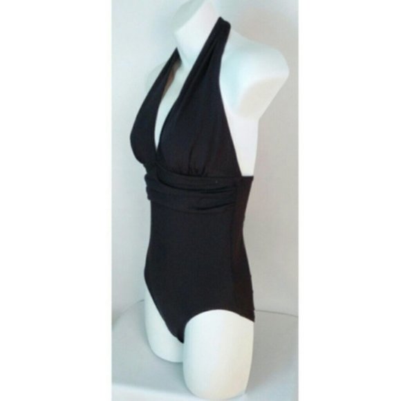 Lands end black halter one piece swimsuit 4L - Picture 2 of 12